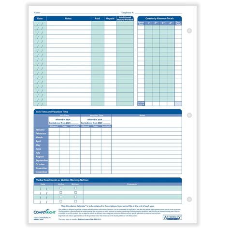 2024 Employee Attendance Calendar - Printable Calendars AT A GLANCE