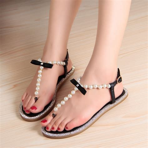 Fashion bow women's flip flop sandals flip flops rhinestone pearl ...