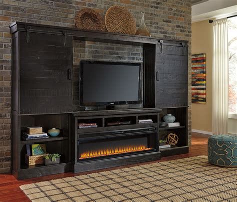 Sharlowe - Charcoal - LG TV Stand, 2 Piers, Bridge with Wide Fireplace ...