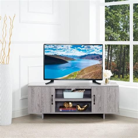 HOMESTOCK Gray Corner TV Stand for 50 in TV, Low Profile TV Cabinet ...