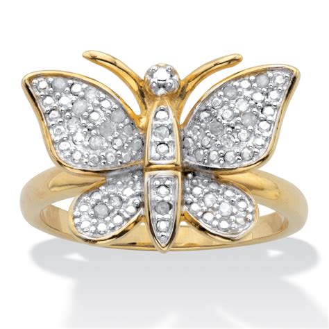 Round Diamond Butterfly Ring .10 TCW 18k Gold-Plated at PalmBeach Jewelry