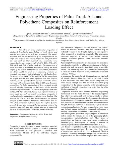 (PDF) Engineering Properties of Palm Trunk Ash and Polyethene Composites on Reinforcement ...