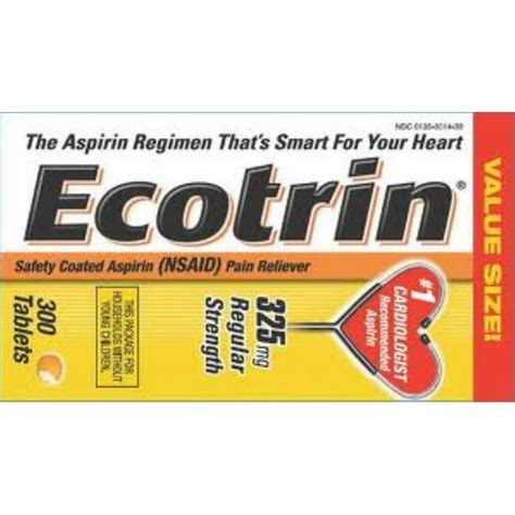 Ecotrin Regular Strength Safety Coated Enteric Aspirin Tablets 325 MG 300 ea (Pack of 2 ...