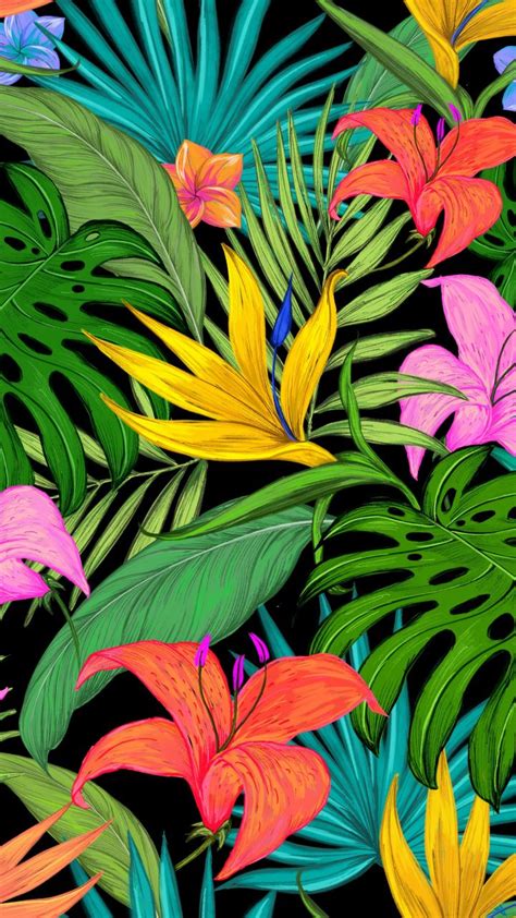 Pattern, tropical, flowers, leaves, 720x1280 wallpaper | Iphone wallpaper tropical, Flower art ...