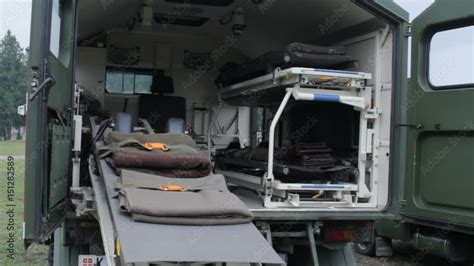 the interior of military ambulance vehicle, inside of a military ...