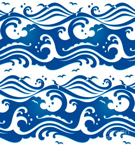 Seamless Stormy Ocean Waves Pattern Digital Art by Sahua D | Pixels