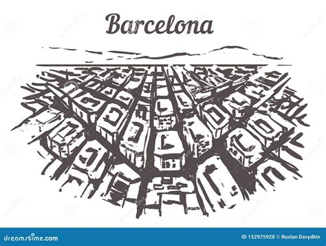 Barcelona Skyline Sketch. Barcelona, Spain Hand Drawn Illustration ...