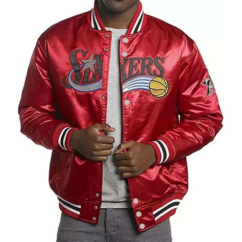 Full-Snap Satin College Philadelphia 76ers Red Jacket - Jackets Masters