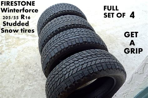 SET OF 4 FIRESTONE WINTERFORCE 205/55R16 STUDDED WINTER SNOW TIRES 205 ...