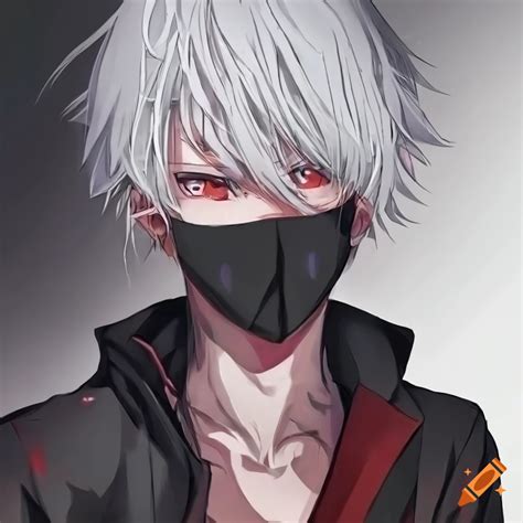 Anime cool guy with white hair wearing mask cover only half of his face ...