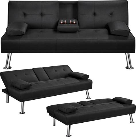 D & G Sofas VENICE CLICK CLACK FAUX LEATHER SOFA BED - BLACK, BROWN AND GREY (Black) : Amazon.co ...