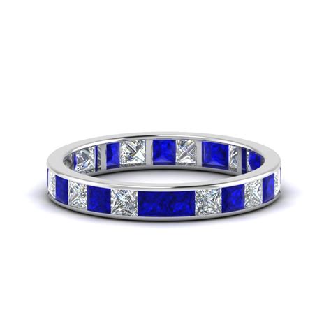 2 Karat Princess Cut Diamond Eternity Band With Sapphire In Platinum ...