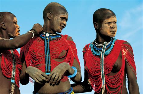 Dinka Girls in Beaded Bodices Before a Courtship Dance, South Sudan