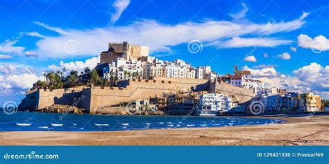 Peniscola, Island with Castle and Beach in Castellon, Spain. Stock Photo - Image of ...