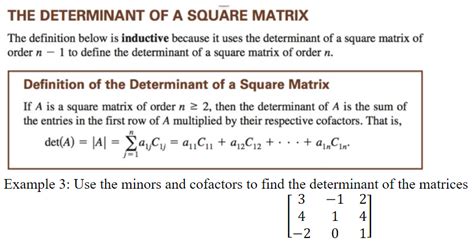 Solved THE DETERMINANT OF A SQUARE MATRIX The definition | Chegg.com