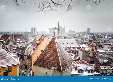 Cityscape with Medieval Old Town, Tallinn, Estonia. Beatiful Winter ...