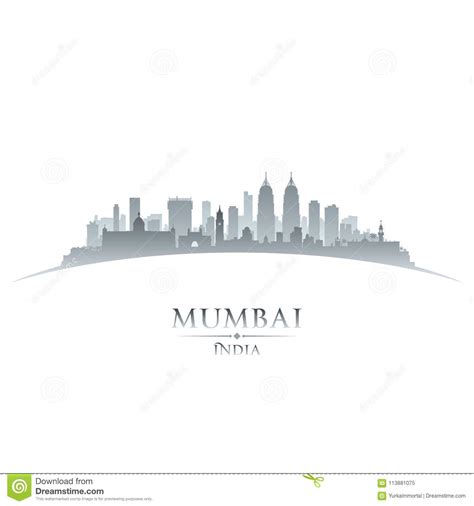 Mumbai India City Skyline Silhouette White Background Stock Vector - Illustration of coast, city ...