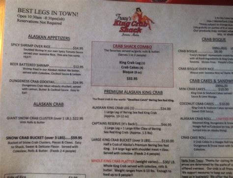 Menu at Tracy’s King Crab Shack restaurant, Juneau, 432 S Franklin St