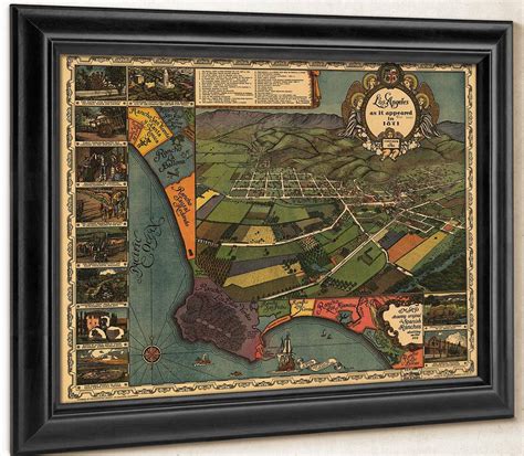 Los Angeles As It Appeared In 1871 Vintage Framed Map Print Poster ...