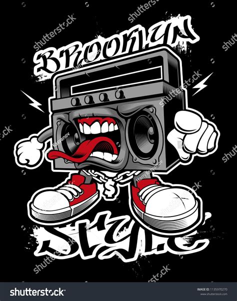 Graffiti boombox. Vector illustration of street art character on dark ...