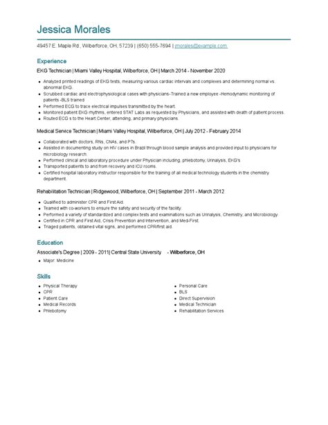 EKG Technician Resume Examples and Tips - Zippia