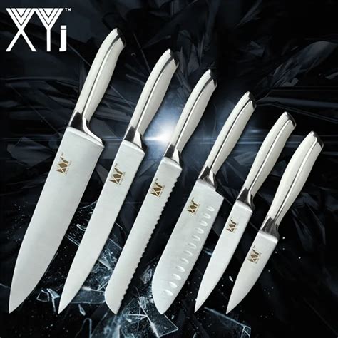 XYj 6pcs Stainless Steel Kitchen Knife Set White POM+Stainless Steel Handle Sharp Thin Blade ...