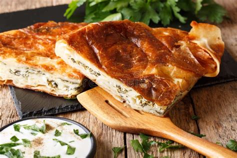 Tasty Turkish Burek with Spinach and Cheese Macro on Table. Horizontal Stock Image - Image of ...