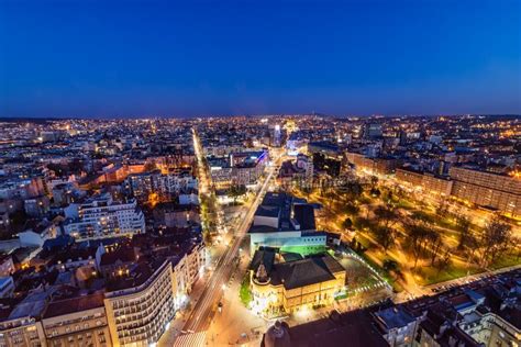 Panorama of Belgrade at Night. Stock Image - Image of landmark, color ...