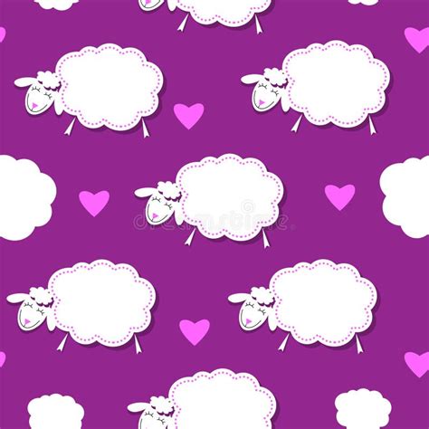 Cute Seamless Texture with Cartoon Lambs on a Purple Background Stock Vector - Illustration of ...