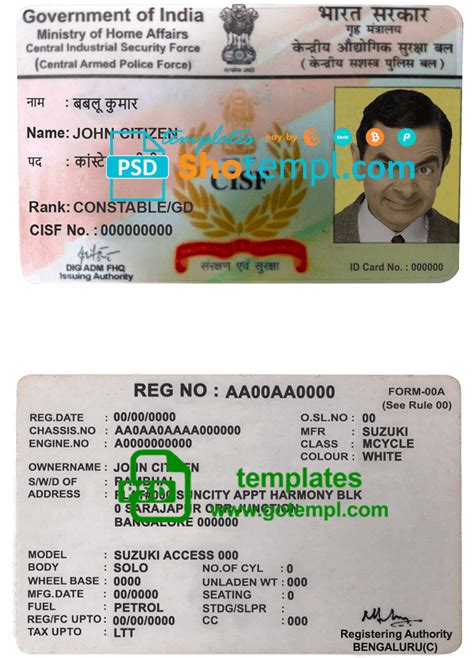 editable template, India CISF driver license template in PSD format, fully editable - Templ.pro ...