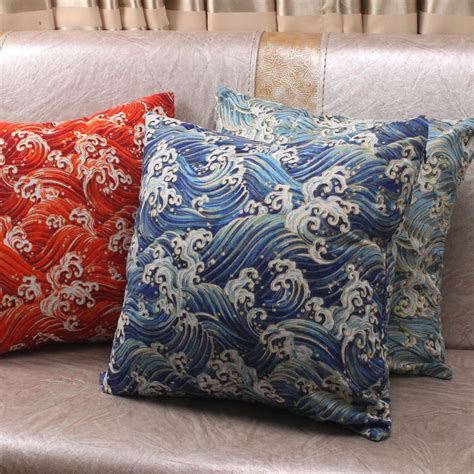 Aliexpress.com : Buy CURCYA Cotton Linen Cushion Cover Japanese Sea Wave Pattern Printed Home ...