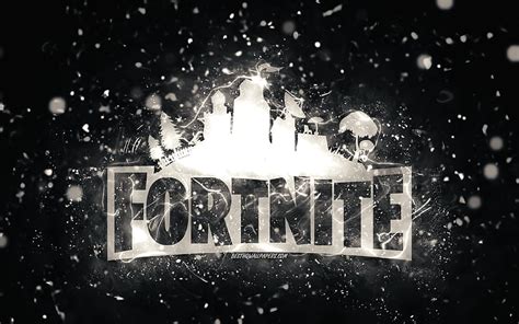 Fortnite white logo, white neon lights, creative, black abstract ...