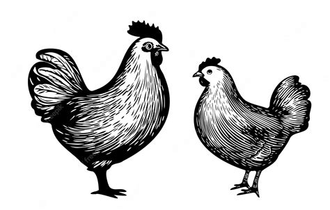 Premium Vector | Rooster and hen hand drawn sketch illustration