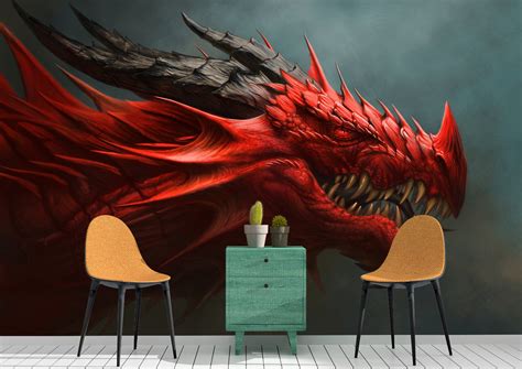 Red Dragon Wall Mural Wallpaper Wall Art Peel & Stick Self - Etsy UK