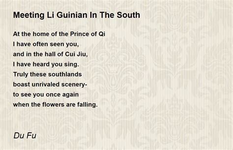 Meeting Li Guinian In The South Poem by Du Fu - Poem Hunter