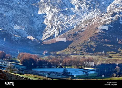 Great Langdale valley head in winter Lake District National Park Cumbria England United Kingdom ...