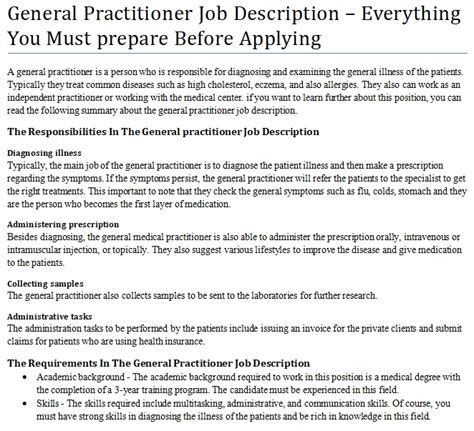 General Practitioner Job Description – Everything You Must prepare ...