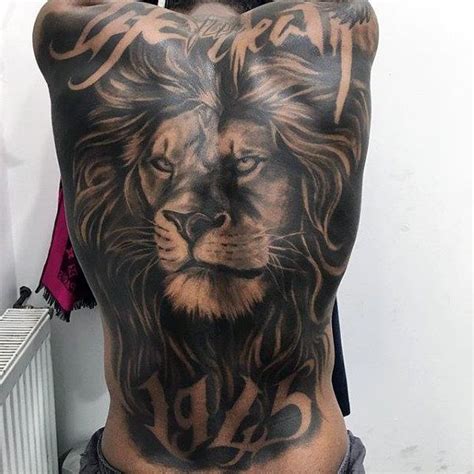 Negative Space Mens Dark Shaded Lion Back Tattoo Lion Back Tattoo, Cool Back Tattoos, Mens Lion ...