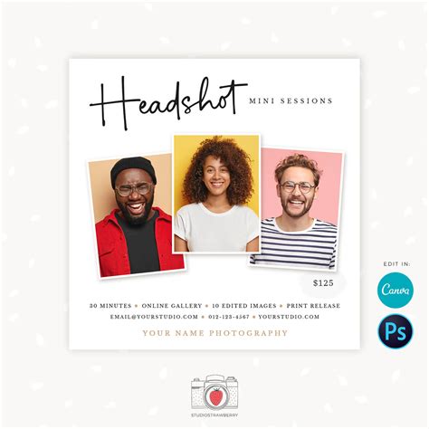 Headshot mini session template | Portraits marketing – Strawberry Kit