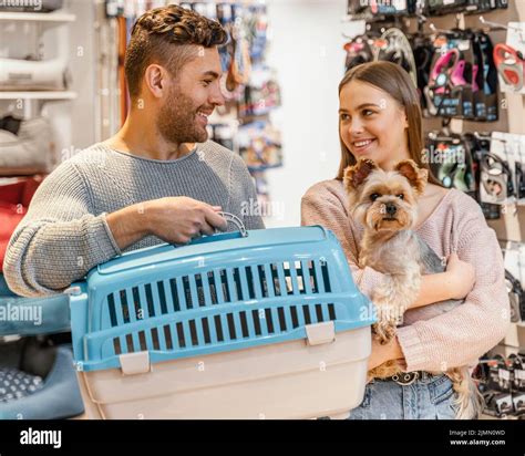 Cute little dog pet shop with owner Stock Photo - Alamy