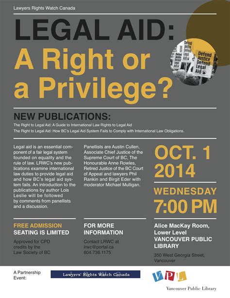 Legal Aid: A Right or a Privilege? | Event Poster — Lawyers' Rights ...