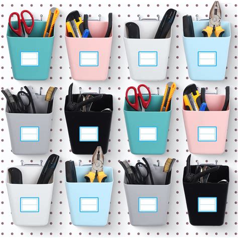 Buy 12 Pack Pegboard Bins with Hooks and Labels, Peg Board Wall ed ...