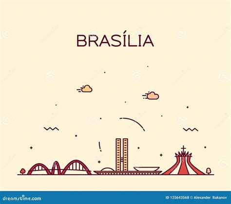 Brasilia Skyline, Brazil Vector Linear Style City Editorial Stock Photo - Illustration of ...