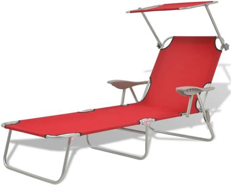 Patio Sun Lounger With Armrests and Canopy Outdoor Garden Red | H4Home Furnitures | Sun lounger ...