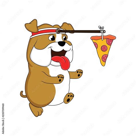 cartoon fat dog is running chasing pizza Stock Illustration | Adobe Stock