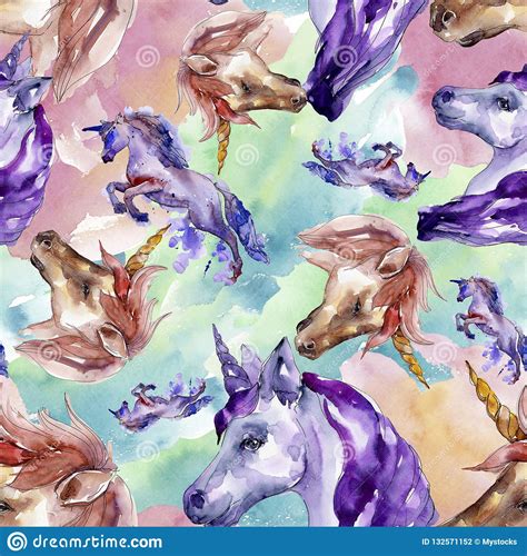 Cute Unicorn Horse in a Watercolor Style . Seamless Background Pattern. Fabric Wallpaper Print ...