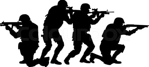 Police SWAT team armed fighters vector silhouette | Stock vector | Colourbox