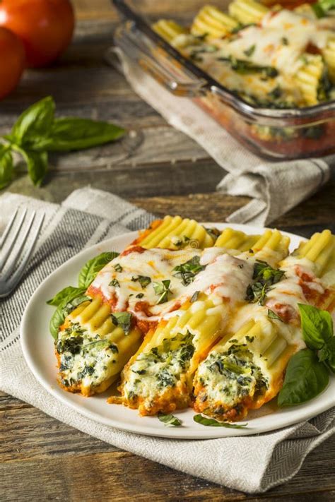 Homemade Stuffed Ricotta and Spinach Manicotti Stock Photo - Image of mozzarella, appetizing ...