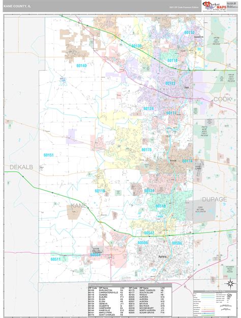 Kane County Wall Map Premium Style - marketmaps.com