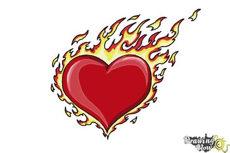 How to Draw a Flaming Heart - DrawingNow